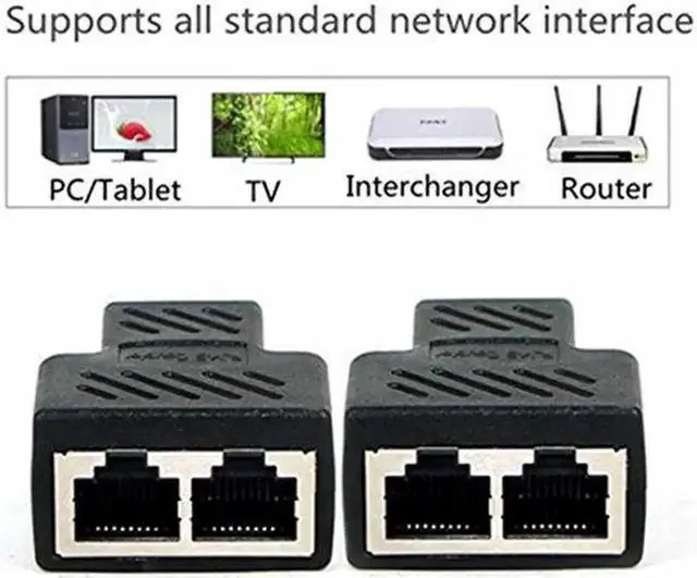 Alt view image 3 of 6 - 2 Pack RJ45 1 to 2 Port Ethernet Splitter Adapter, 8P8C RJ45 Female to Dual Female LAN Coupler Compatible with Cat5/Cat5e/Cat6/Cat7 Network Cable for Router PC Laptop