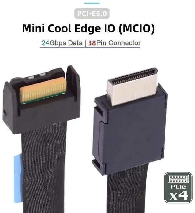 Alt view image 4 of 7 - 0.5M OCuLink SFF-8611 4i Male to MCIO 4i 38Pin SFF-TA-1016 Male PCIe 5.0 High-Speed Extension Cable, Mini Cool Edge IO Server Storage Interconnect Cord