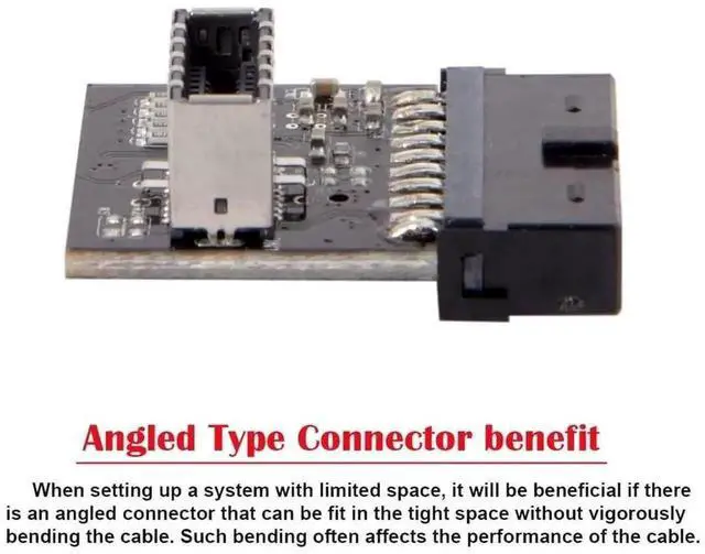 Alt view image 7 of 7 - 90 Degree USB3.0 19/20Pin Motherboard Header to USB3.1 Type-E Adapter, Front Chassis Type-C Plug Converter with EJ179V Chipset