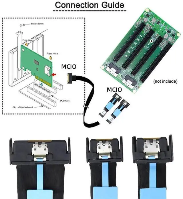 Alt view image 7 of 7 - PCIe 5.0 MCIO STR 74Pin 8i Male to Dual 38Pin MCIO Male Splitter Extension Cable, 50cm Mini Cool Edge IO Data Cable
