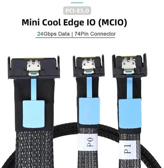 Alt view image 4 of 7 - 0.5M PCIe 5.0 MCIO Splitter Data Cable, SFF-TA-1016 Mini Cool Edge IO 74Pin 8X Male to Dual 38Pin 4X Male Extension Cable