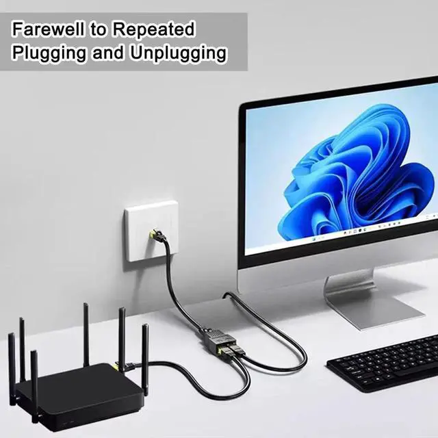 Alt view image 6 of 6 - 1 to 2 RJ45 Ethernet Splitter Adapter, LAN Internet Splitter Compatible with Cat5/Cat5e/Cat6/Cat7/Cat8 Cable, Works with Starlink Ethernet Connection