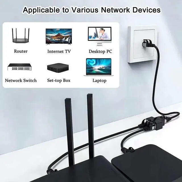 Alt view image 2 of 6 - 1 to 2 RJ45 Ethernet Splitter Adapter, LAN Internet Splitter Compatible with Cat5/Cat5e/Cat6/Cat7/Cat8 Cable, Works with Starlink Ethernet Connection