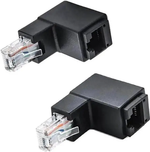 Alt view image 6 of 6 - 2 Pack Right Angle Ethernet Adapter, 90° & 270° Up Angle RJ45 Male to Female 8P8C Connector, Cat5e Cat6 Ethernet Cable Angled Extender Adapter