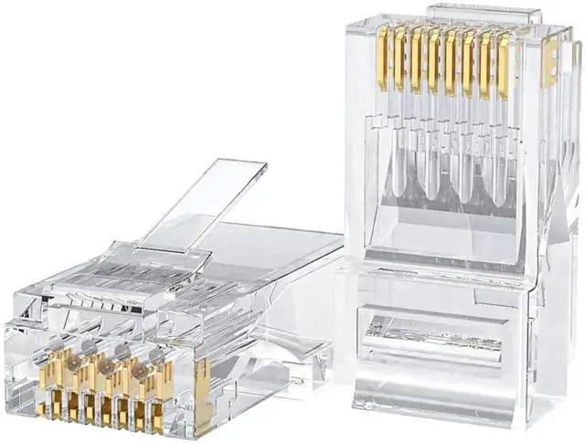 Main image of 50 Pack Transparent Cat6 UTP RJ45 Crimp Connectors, 8P8C Ethernet Cable Plug Ends Fit Solid & Stranded Network Wires