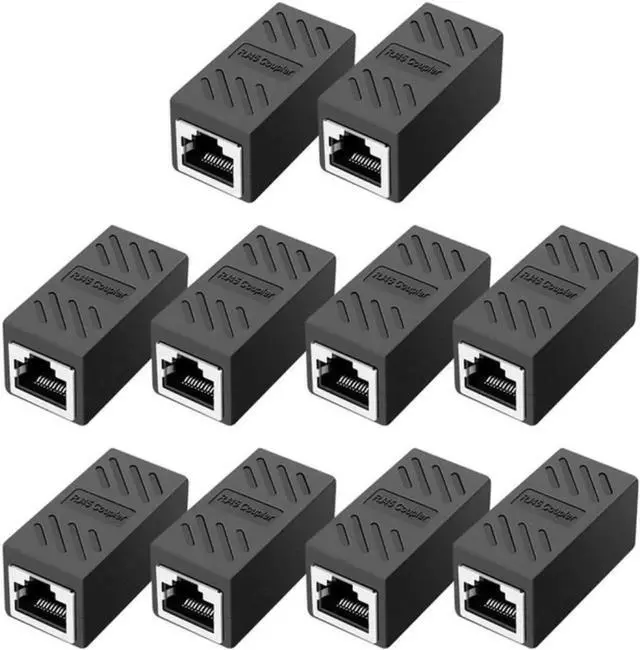 Main image of 10 Pack Black Inline RJ45 Female to Female Ethernet Coupler, Cat7/Cat6/Cat5e Universal 8P8C LAN Cable Extension Connector Adapter
