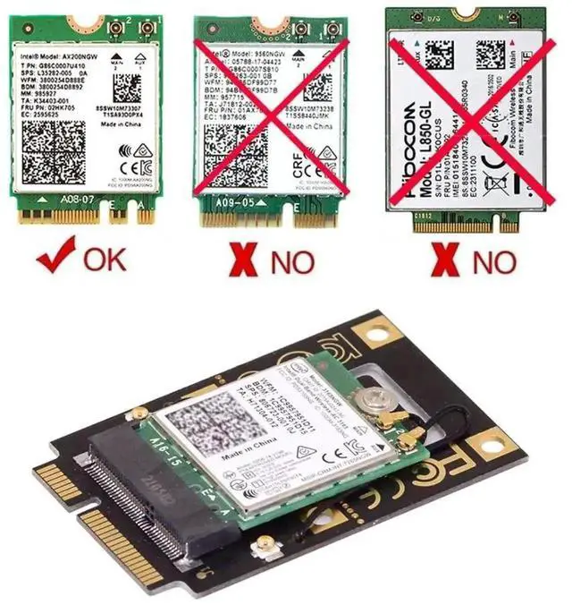 Alt view image 6 of 7 - M.2 NGFF Key-A to Mini PCI-E WiFi Converter Adapter, M2 to Mini PCIe Riser Card Compatible with Intel 7260/8265/9260 WiFi6 WiFi7 AC Bluetooth Wireless Cards