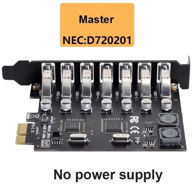 Alt view image 3 of 7 - 7 Ports PCIe to USB 3.0 Expansion Card, PCI Express x1 USB3.0 Hub Adapter with 5Gbps SuperSpeed for Desktop Motherboard