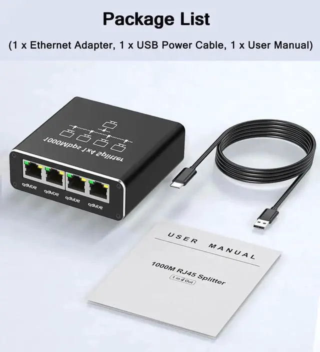 Alt view image 7 of 7 - 1 to 4 Gigabit Ethernet Splitter, 1000Mbps RJ45 Mini Network Switch LAN Splitter Adapter, Supports 4 Devices Online Simultaneously, Compatible with Cat5/Cat5e/Cat6/Cat7/Cat8 Cables