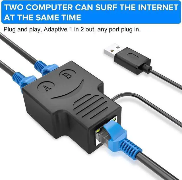 Alt view image 2 of 7 - Upgraded 1 Male to 2 Female RJ45 Ethernet Splitter Adapter, Black LAN Network Splitter Compatible with Cat5/Cat5e/Cat6/Cat7 Ethernet Cables