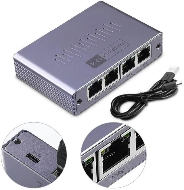 Alt view image 2 of 7 - ES-1X4 1 to 4 Gigabit RJ45 Ethernet Splitter with USB Power Cord, 1000Mbps High Speed Network Extender Adapter, Supports 4 Devices Online Simultaneously, Compatible with Cat5/Cat5e/Cat6/Cat7/Cat8 Ethe