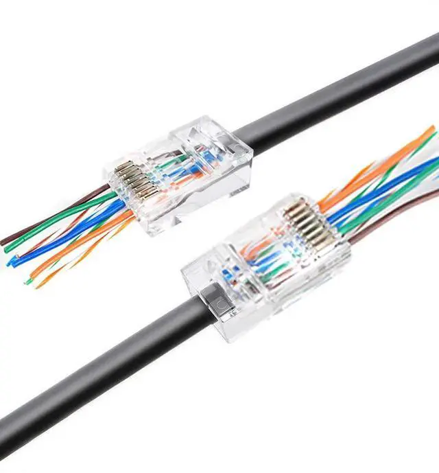 Alt view image 6 of 6 - 50 Pack Cat5e Cat6 RJ45 Pass Through Modular Plugs, Gold-Plated Unshielded UTP Crimp Connectors for Solid & Stranded Ethernet Cables