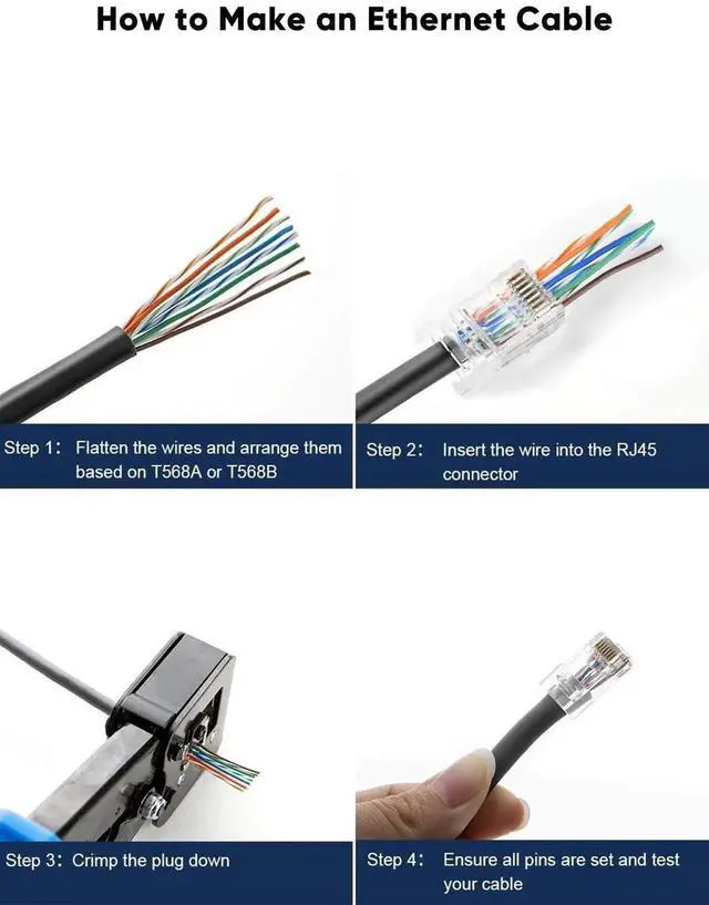 Alt view image 2 of 6 - 50 Pack Cat5e Cat6 RJ45 Pass Through Modular Plugs, Gold-Plated Unshielded UTP Crimp Connectors for Solid & Stranded Ethernet Cables