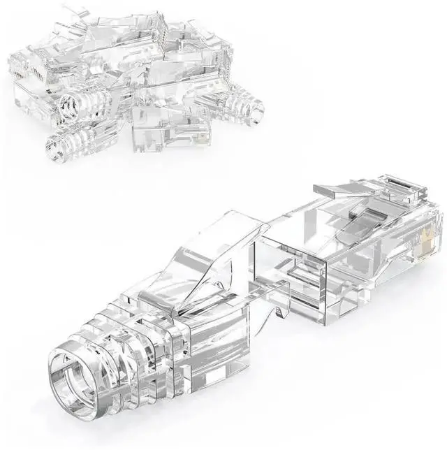 Main image of 100 Pack Transparent Cat6 RJ45 Modular Plugs with Strain Relief Boots, 8P8C Ethernet Connectors for Cat5 & Cat6 Solid/Stranded LAN Cables