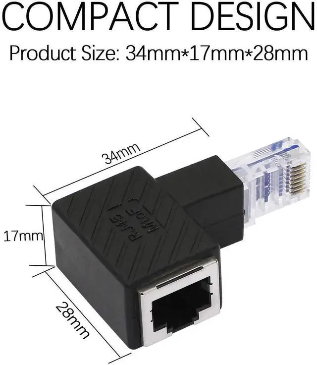 Alt view image 4 of 6 - 2 Pack 90 Degree Down Angle RJ45 Male to Female Ethernet Adapter, Right Angle 8P8C LAN Connector Compatible with Cat5/Cat5e/Cat6 Cables