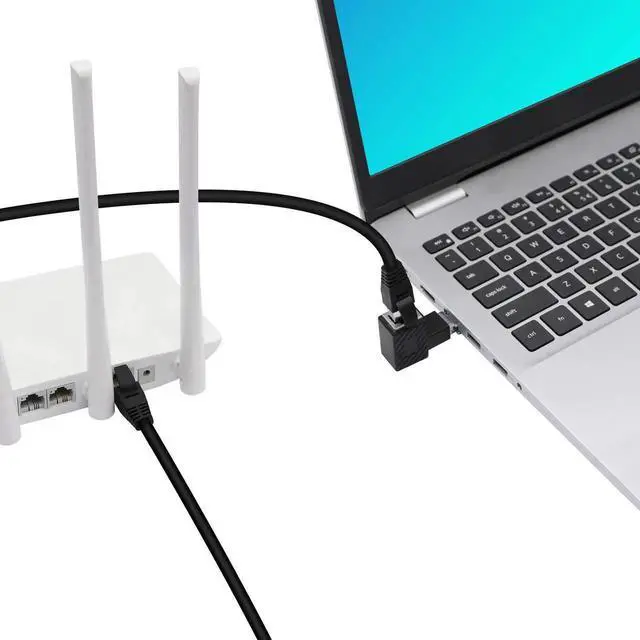 Alt view image 5 of 6 - 2 Pack 90 Degree Down Angle RJ45 Male to Female Ethernet Adapter, Right Angle 8P8C LAN Connector Compatible with Cat5/Cat5e/Cat6 Cables