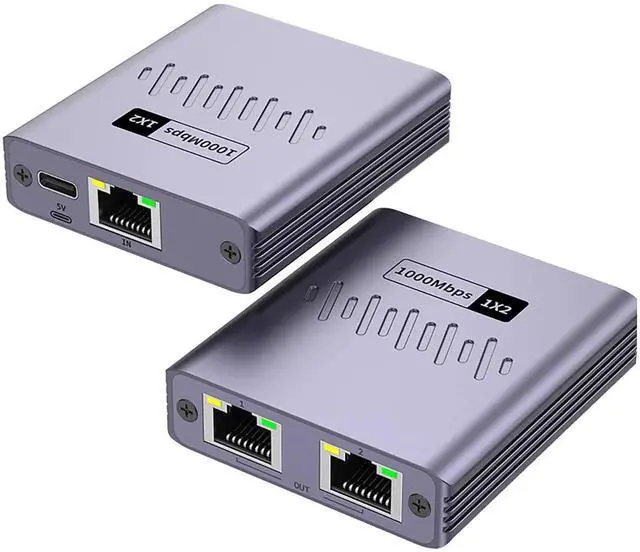 Main image of 1 to 2 Gigabit RJ45 Ethernet Splitter with USB Power Cord, 1000Mbps 1-In 2-Out LAN Extender Adapter, Supports 2 Devices Online Simultaneously, Compatible with Cat5/Cat5e/Cat6/Cat7/Cat8 Cables