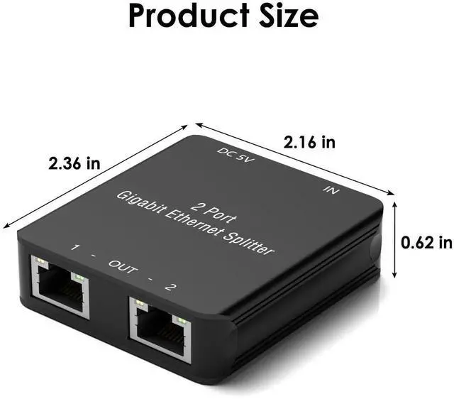 Alt view image 6 of 7 - 1 In 2 Out Gigabit RJ45 Ethernet Splitter, 1000Mbps High Speed LAN Splitter Supports 2 Devices Online Simultaneously, Compatible with Cat5/Cat5e/Cat6/Cat6a/Cat7/Cat8 Network Cables