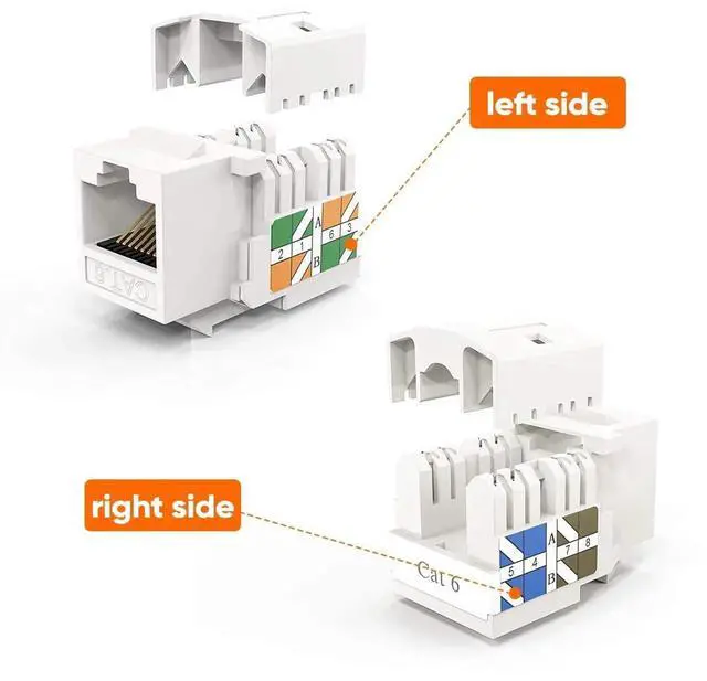 Alt view image 3 of 7 - 40 Pack White Cat6 RJ45 Keystone Jacks, Cat6 Modular Female Ethernet Wall Port Connectors