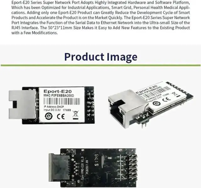 Alt view image 6 of 6 - 10 Pack Eport-E20 TTL Serial to Ethernet Embedded Module, FreeRTOS TCP/IP Network Converter 3.3V MCU Module Supports DHCP & Telnet for IoT Secondary Development