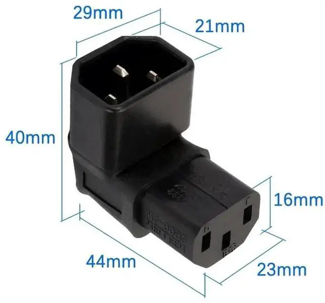 Alt view image 4 of 7 - 90-Degree Down Angled IEC C14 Male to C13 Female Power Adapter, 10A 250V IEC320 Turning Connector for PC, Monitor, PDU, Printer