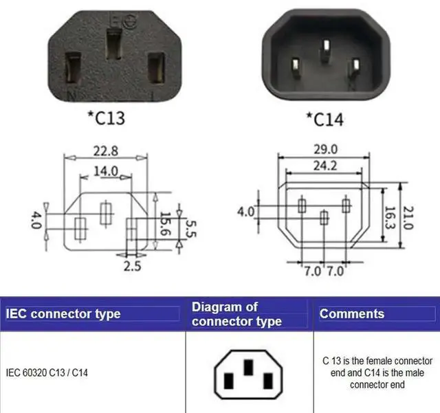 Alt view image 7 of 7 - 90-Degree Down Angled IEC C14 Male to C13 Female Power Adapter, 10A 250V IEC320 Turning Connector for PC, Monitor, PDU, Printer