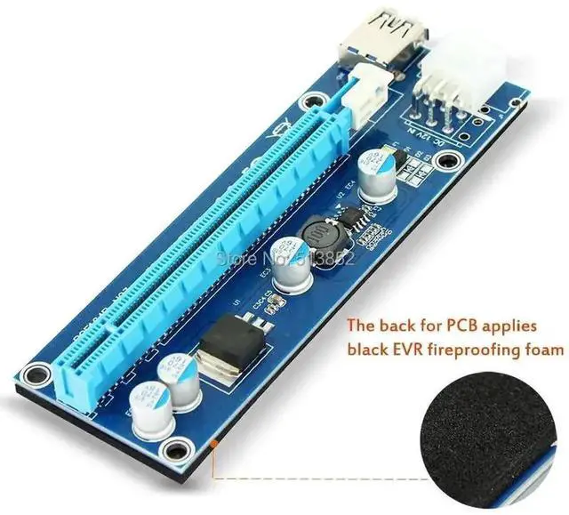 Alt view image 5 of 6 - 006C PCIe X1 to X16 Mining Riser Card, USB 3.0 Extension Cable with Dual Power Supply SATA 6Pin & IDE Molex for BTC GPU Mining Rig