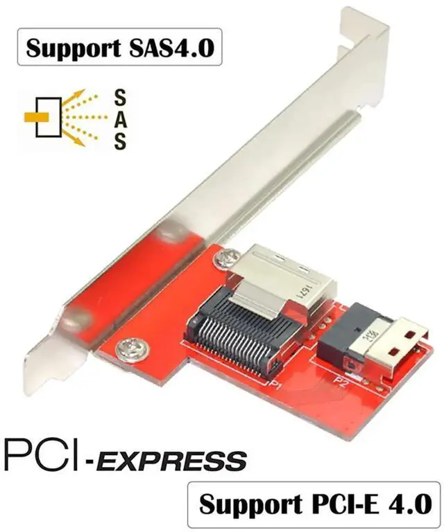 Alt view image 2 of 7 - PCIe 4.0 Slimline SAS SFF-8654 Female to Mini SAS SFF-8087 Female Adapter Card, Storage Conversion PCBA Module with Full & Low Profile Bracket for Server RAID Controller
