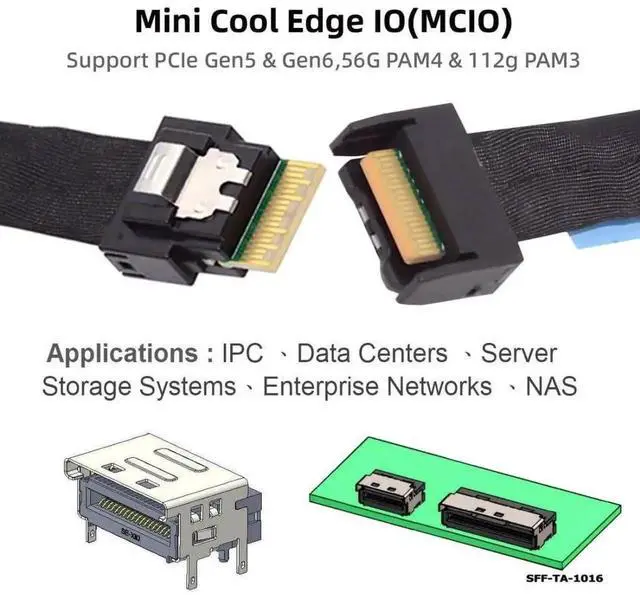 Alt view image 5 of 7 - 0.5M PCIe 5.0 Cable, SlimSAS SFF-8654 4i Male to MCIO SFF-TA-1016 38Pin 4i Male Mini Cool Edge IO High-Speed Server Storage Cable