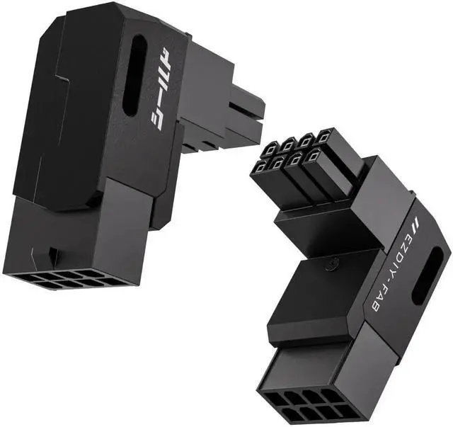 Main image of 2 Pack Black Shield Series 90 Degree Angled 8Pin PCIe GPU Power Adapter, Aluminum Shell Right Angle PCI-E Graphics Card Power Connector