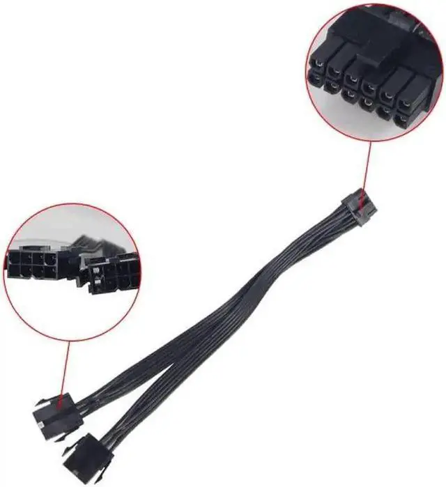 Alt view image 3 of 6 - Dual PCIe 6/8 Pin Female to Mini 12 Pin Male GPU Power Cable, Double CPU Connector Adapter Cord Compatible with NVIDIA RTX 3080 RTX 3090 RTX 30 Series Graphics Card