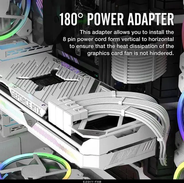 Alt view image 7 of 7 - 3 Pack White 180 Degree U-Turn PCIe 8 Pin GPU Power Adapter Board, Reverse Angled VGA 8Pin Connector for Desktop Graphics Card Cable Management