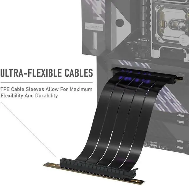 Alt view image 2 of 7 - 20cm (7.87in) PCIe Gen4 x16 Right Angle GPU Riser Cable, High Speed Flexible PCI Express 4.0 Graphics Card Extension Cord