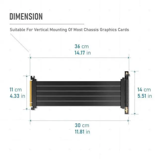 Alt view image 7 of 7 - 30cm (11.8in) Right Angle PCIe Gen4 x16 GPU Riser Cable, High Speed Flexible PCI Express 4.0 Graphics Card Extension Cord