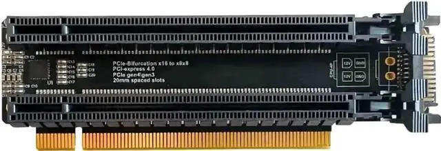 Alt view image 3 of 5 - PCIe 4.0 x16 to x8x8 Bifurcation Split Expansion Card, Gen4 1-to-2 PCI-E Splitter with 20mm Slot Spacing & SATA CPU 4Pin Aux Power Port for GPU, Capture & Network Cards