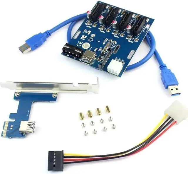 Alt view image 2 of 7 - PCIe 1 to 4 PCI Express x1 Slots Riser Card, Mini ITX External 4 PCIe Port Multiplier Splitter Adapter for Mining, Network & Capture Cards