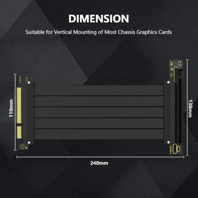Alt view image 4 of 7 - 200mm PCIe 4.0 x16 90-Degree GPU Riser Cable, EMI Shielded Flexible PCI Express 4.0 Extender Cord with 30AWG Wires & TPE Sleeves, Backward Compatible PCIe 3.0/2.0