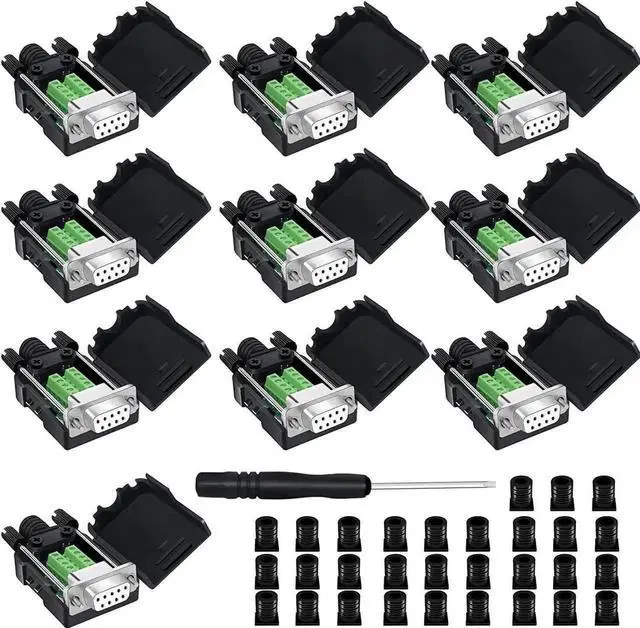 Main image of 10 Pack White DB9 Female RS232 Breakout Board with Housing, Solder-Free D-SUB 9Pin Serial Terminal Block Adapter Module