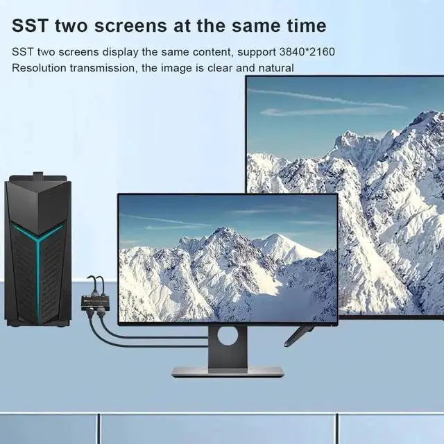 Alt view image 7 of 7 - DP 1.4 MST/SST DisplayPort Splitter 1 in 2 Out, 8K@30Hz 4K@120Hz Dual Monitor DP to DP HDMI Multi-Screen Adapter