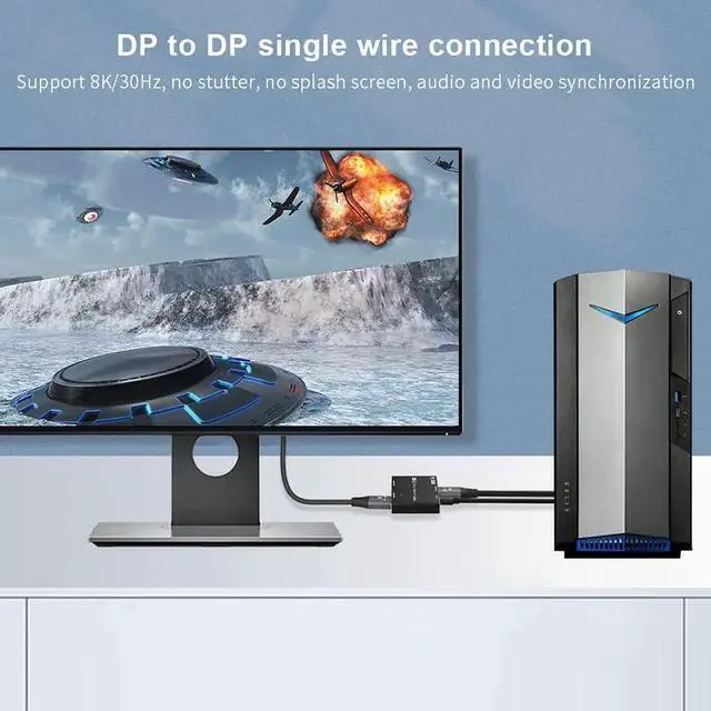 Alt view image 3 of 7 - DP 1.4 MST Splitter 1 in 2 Out, DP to DP 1.4 + HDMI 2.1 Hub, 8K@30Hz 4K@144Hz Dual Monitor Adapter for Laptops Desktops Gaming GPUs