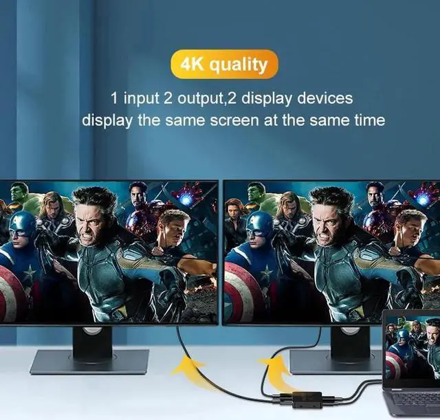 Alt view image 5 of 7 - 1 in 2 Out 4K HDMI Splitter, Mirror Only HDMI Splitter 1x2, 4K@30Hz HDMI Signal Amplifier for Duplicating 1 Source to 2 Displays, Support Full HD 1080P 3D
