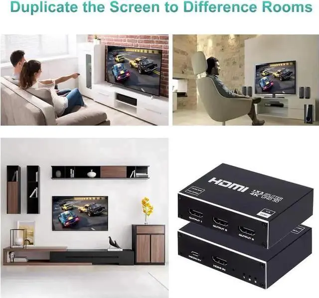 Alt view image 3 of 7 - 1 in 3 Out HDMI Splitter, 1x3 HDMI Audio Video Distributor Box Support 4K 3D, Compatible with HDTV STB DVD PS3 Projector