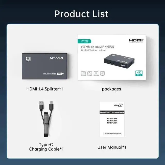 Alt view image 7 of 7 - MT-VIKI Upgraded Slim Powered 1 in 2 Out HDMI Splitter, 1x2 Mirror Distributor Support 4K@30Hz for Dual Monitors PS4 Fire Stick HDTV Projector