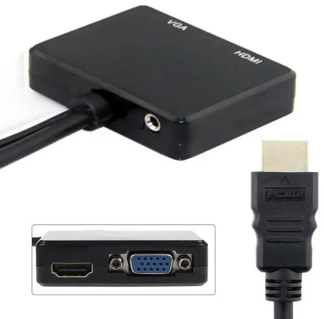 Alt view image 4 of 7 - HDMI Input to VGA + Dual HDMI Female Splitter Converter with Audio Jack, Multi-Signal Video Adapter for HDTV PC Monitor Laptop
