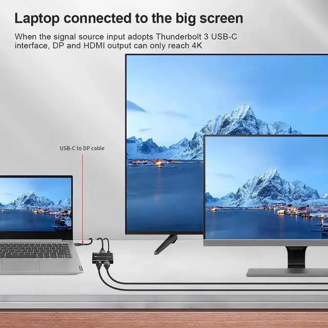 Alt view image 6 of 7 - DP 1.4 MST Splitter Hub, 1 DP Input to DP1.4 + HDMI2.1 Dual Output, Support 8K@30Hz 4K@144Hz Extend & Mirror Dual Monitors for Gaming PC RTX/AMD Graphics Card