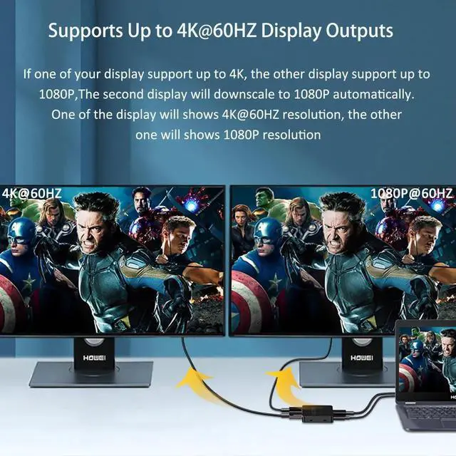 Alt view image 3 of 7 - 1 in 2 Out HDMI Splitter with 5FT HDMI Cable, 4K UHD Mirror Display Splitter Duplicates Single Source to Two Monitors Simultaneously
