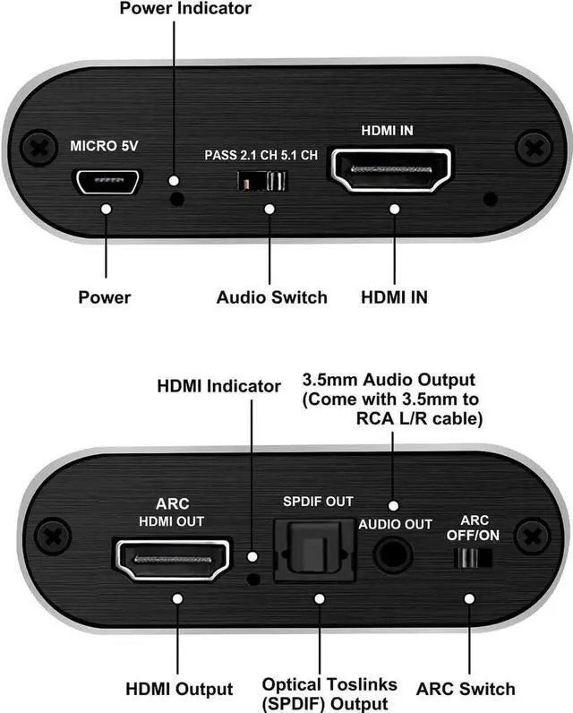 Alt view image 7 of 7 - 4K@60Hz HDMI Audio Extractor Converter, HDMI to HDMI + Optical Toslink SPDIF + 3.5mm AUX Stereo Audio Splitter, HDCP 2.2 Compliant, Supports Full HD 1080P & 3D