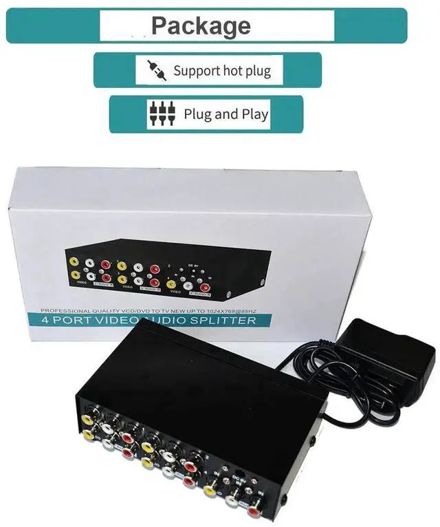 Alt view image 2 of 6 - MT-VIKI 1 in 4 Out 3 RCA Composite Splitter AV Video Audio Distribution Splitter for DVD VCR Camera STB