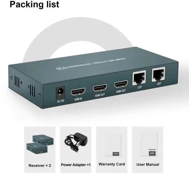 Alt view image 3 of 7 - 1 In 2 Out HDMI Over IP Extender Splitter, 50m/165ft Transmission via CAT5e CAT6 CAT7 Cable, 1080P@60Hz 3D Support Dual HDMI Loop Output Distributor