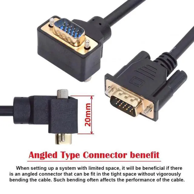 Alt view image 2 of 7 - 3.3FT Down 90 Degree Angled VGA Cable, Right Angle VGA Male to Straight Male RGB Extension Cord 3COAX+6C for Monitor Projector Computer